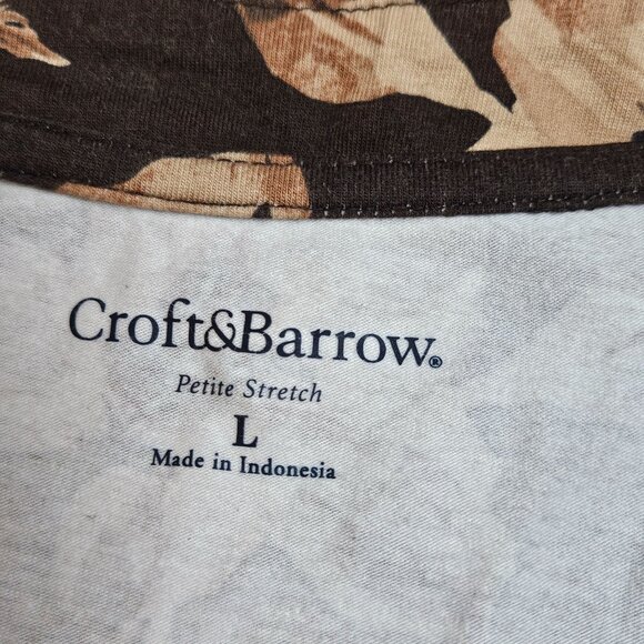 Floral Brown 3/4 Sleeve Croft & Barrow Petite Stretch Top L 96% Cotton 4% Spande - Picture 4 of 6